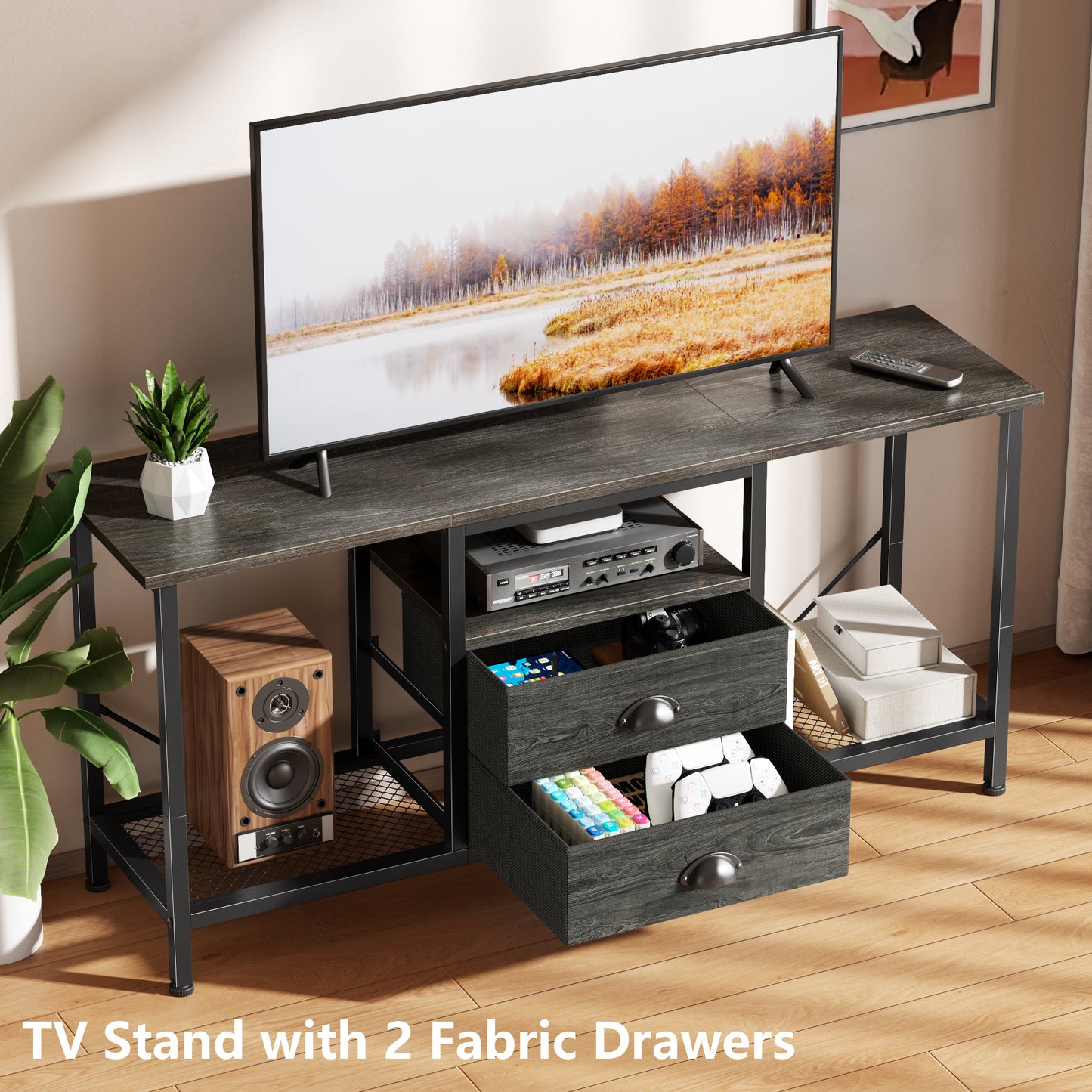 Furologee 43 Inch TV Stand with 2 Fabric Drawers