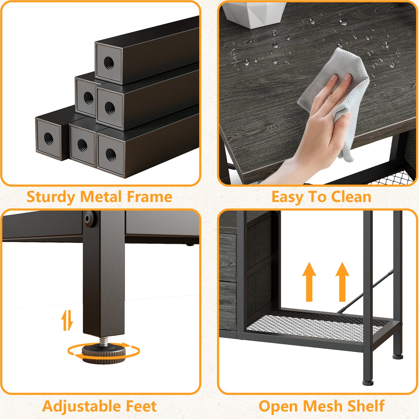 Furologee 43 Inch TV Stand with 2 Fabric Drawers
