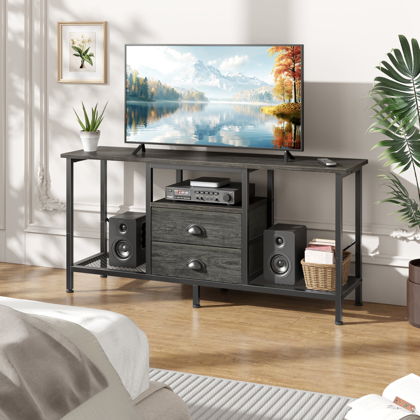 Furologee 43 Inch TV Stand with 2 Fabric Drawers