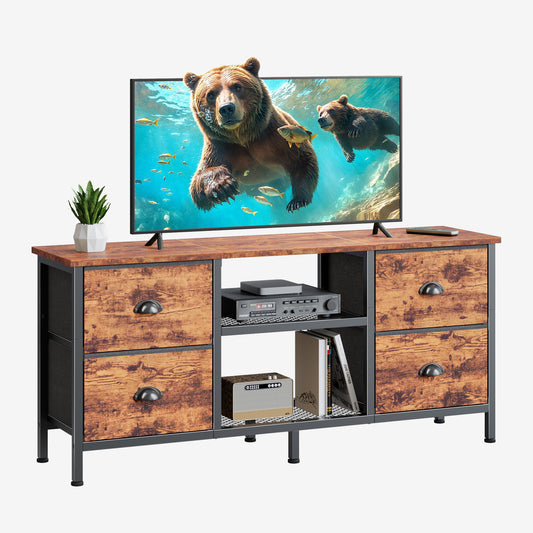 Furologee TV Stand with 4 Drawers, 43 Inch Entertainment Center with Open Shelves