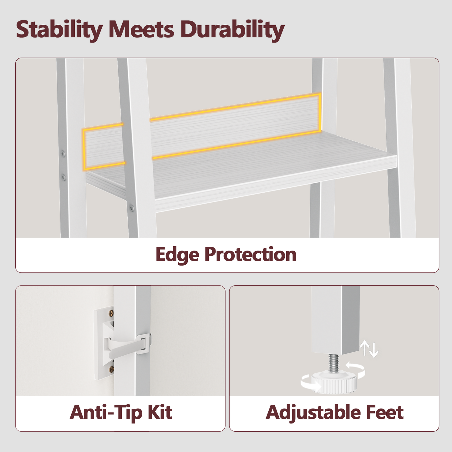6 Tier Ladder Shelf,Ladder Bookshelf with Drawer,Modern Tall Bookcase,Storage Rack Organizer,Wood Metal Freestanding Shelves for Living Room, Home Office, Bedroom