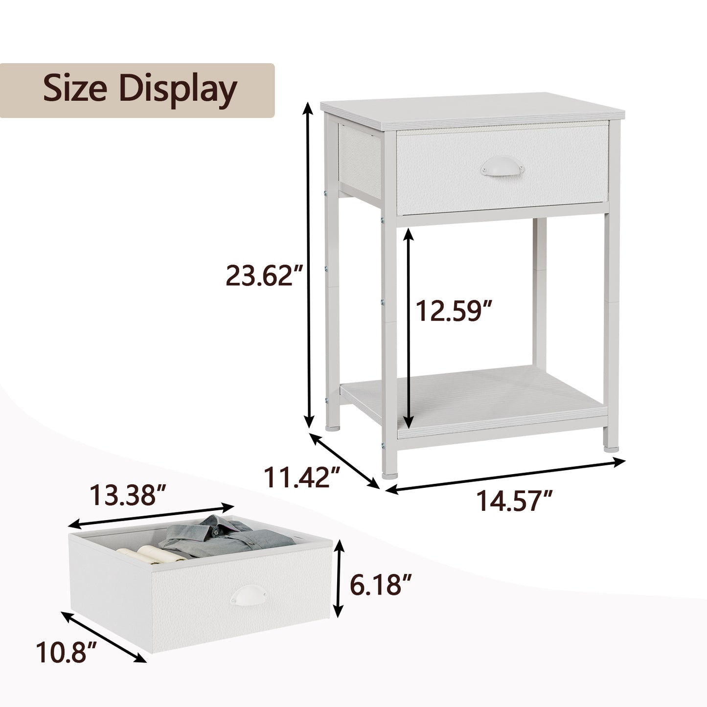 Furologee End Table with Storage Shelf and Fabric Drawer