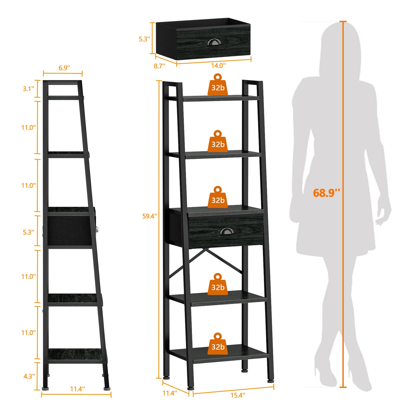 Furologee Ladder Shelf with Drawer