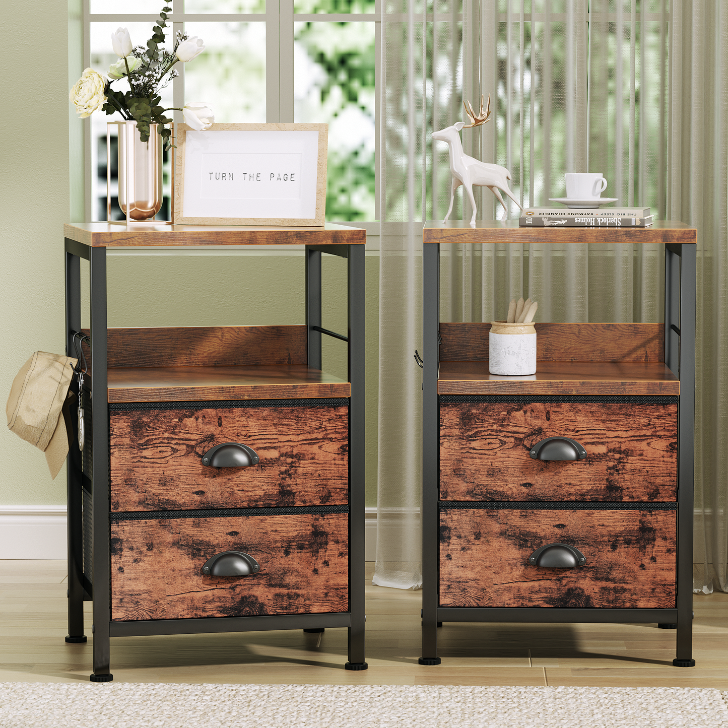 Furologee Nightstand with 2 Fabric Drawers