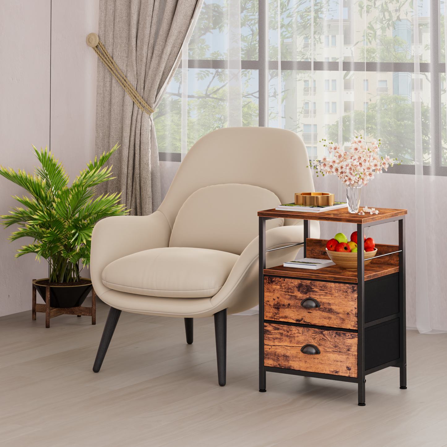 Furologee Nightstand with 2 Fabric Drawers