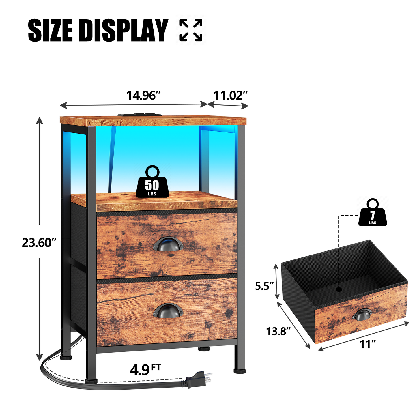 Furologee Nightstand with Charging Station