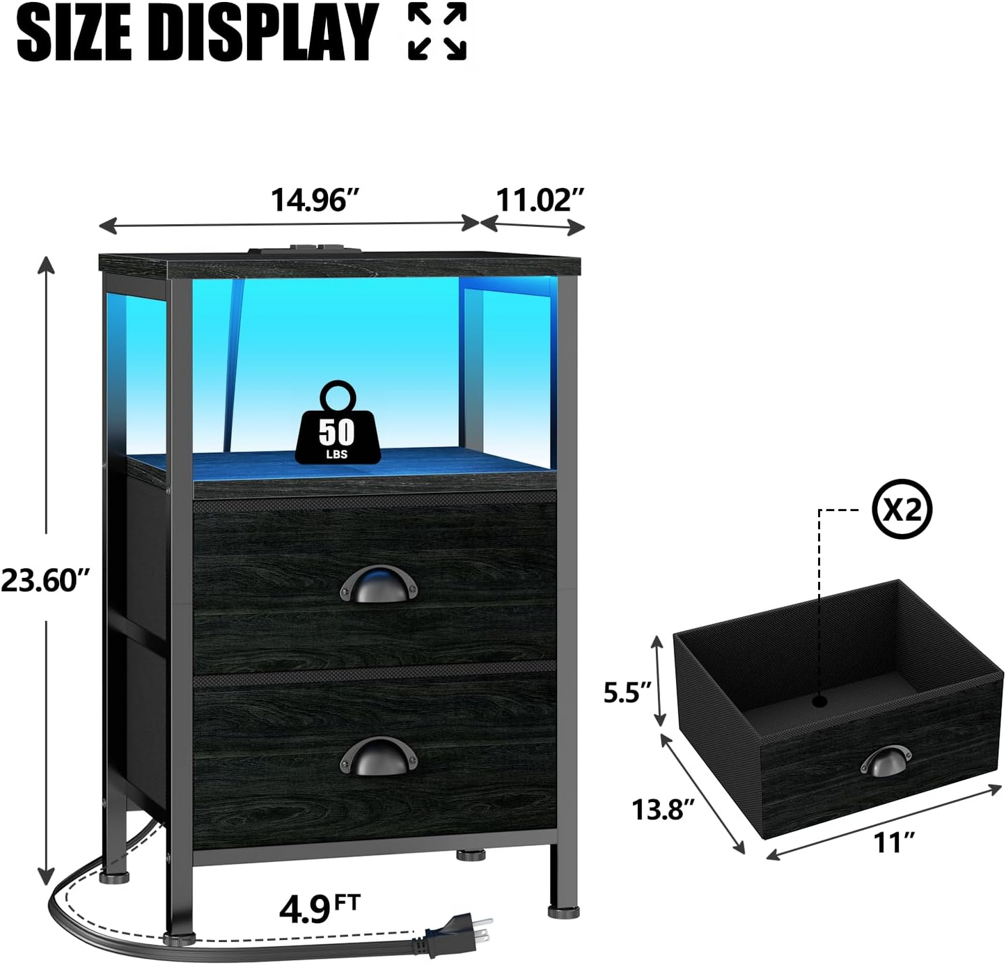 Furologee Nightstand with Charging Station