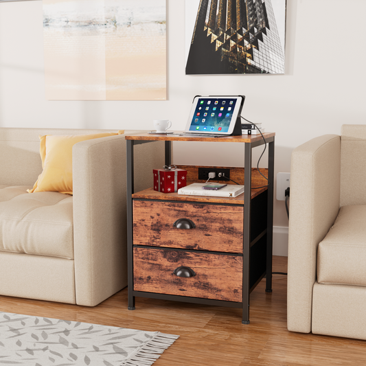 Furologee Set of 2 Nightstands, End Table with Charging Station
