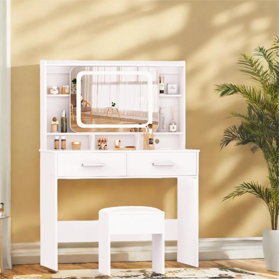 Furologee Vanity Desk with LED Lighted Mirror