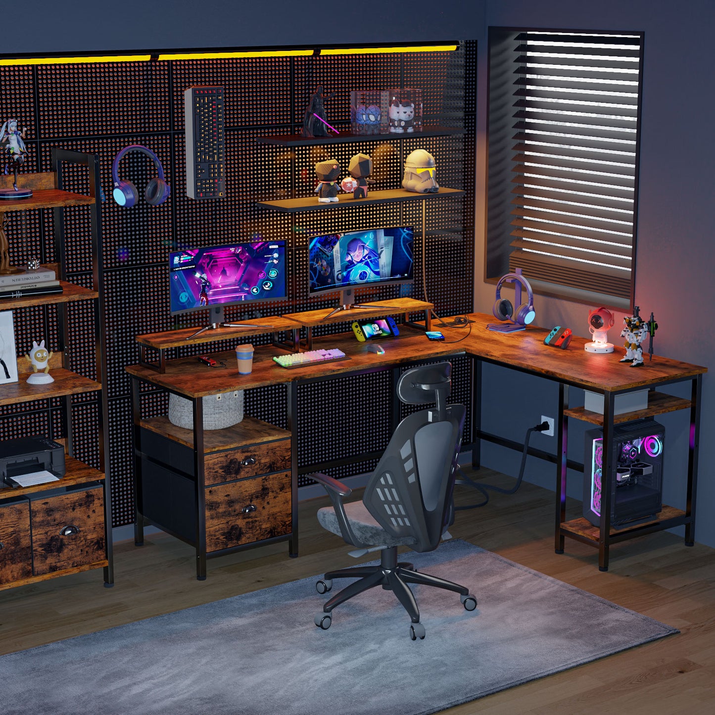 Furologee White 66” L Shaped Gaming Desk with Power Outlet