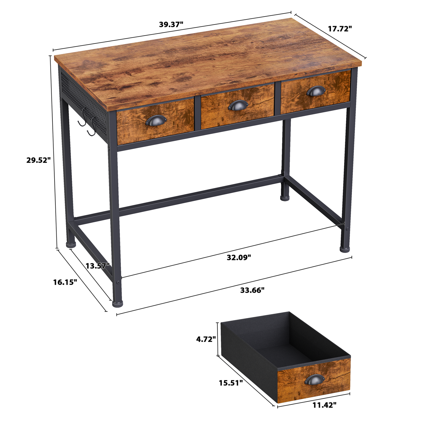 Furologee White Small Computer Desk with Fabric Drawers