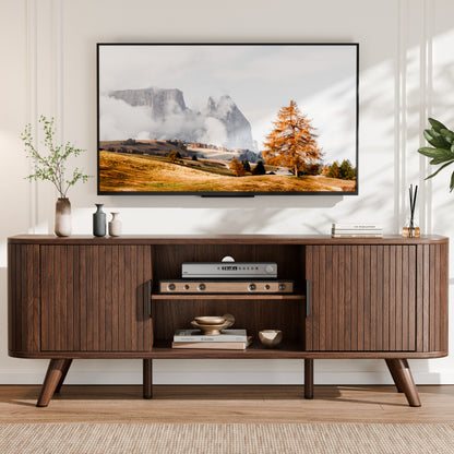 Furologee 55'' TV Stand for 60 Inch TV, Fluted Entertainment Center, Walnut