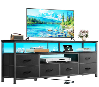 Furologee 55 Inch Dresser TV Stand with Power Outlets & LED Lights, Black
Entertainment Center, 6 Fabric Drawers, Open Storage Shelves, for 55/60 inch TVs, TV Stands for Living Room, Bedroom