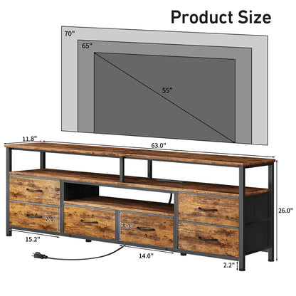 Furologee 63" LED TV Stand, Entertainment Center w/ Power Outlets, Rustic Brown
Entertainment Center, 6 Fabric Drawers, Open Storage Shelves, for 65/70 inch TVs, TV Stands for Living Room, Bedroom