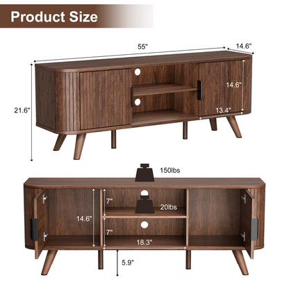 Furologee 55'' TV Stand for 60 Inch TV, Fluted Entertainment Center, Walnut