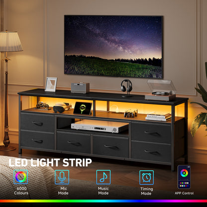 Furologee 55 Inch Dresser TV Stand with Power Outlets & LED Lights, Black
Entertainment Center, 6 Fabric Drawers, Open Storage Shelves, for 55/60 inch TVs, TV Stands for Living Room, Bedroom
