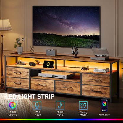 Furologee 63" LED TV Stand, Entertainment Center w/ Power Outlets, Rustic Brown
Entertainment Center, 6 Fabric Drawers, Open Storage Shelves, for 65/70 inch TVs, TV Stands for Living Room, Bedroom