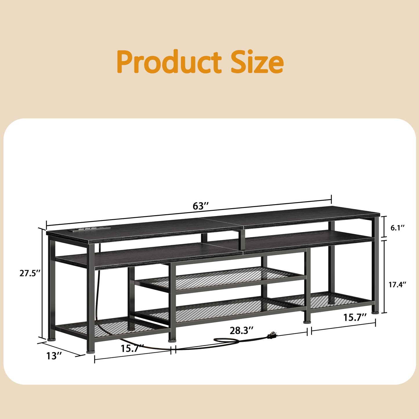 Furologee 63" Long Entryway Console Table with Power Outlets and LED Lights, Sofa Table with Open Shelves, for 60 65 70 Inch TVs, for Hallway, Entrance, Living Room, Black