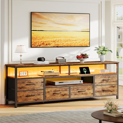 Furologee 63" LED TV Stand, Entertainment Center w/ Power Outlets, Rustic Brown
Entertainment Center, 6 Fabric Drawers, Open Storage Shelves, for 65/70 inch TVs, TV Stands for Living Room, Bedroom