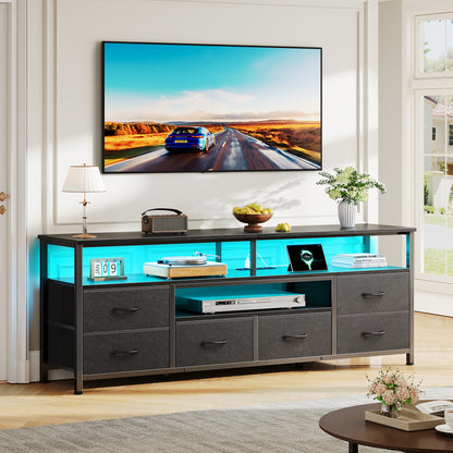 Furologee 55 Inch Dresser TV Stand with Power Outlets & LED Lights, Black
Entertainment Center, 6 Fabric Drawers, Open Storage Shelves, for 55/60 inch TVs, TV Stands for Living Room, Bedroom