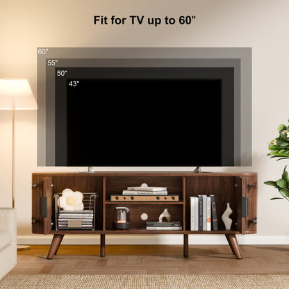 Furologee 55'' TV Stand for 60 Inch TV, Fluted Entertainment Center, Walnut