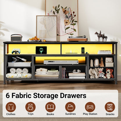 Furologee 55 Inch Dresser TV Stand with Power Outlets & LED Lights, Black
Entertainment Center, 6 Fabric Drawers, Open Storage Shelves, for 55/60 inch TVs, TV Stands for Living Room, Bedroom