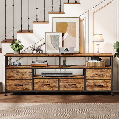 Furologee 63" LED TV Stand, Entertainment Center w/ Power Outlets, Rustic Brown
Entertainment Center, 6 Fabric Drawers, Open Storage Shelves, for 65/70 inch TVs, TV Stands for Living Room, Bedroom