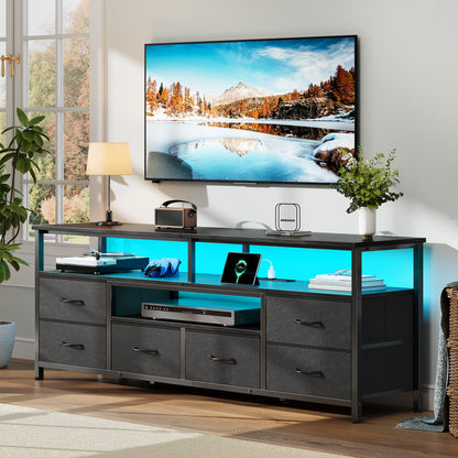 Furologee 55 Inch Dresser TV Stand with Power Outlets & LED Lights, Black
Entertainment Center, 6 Fabric Drawers, Open Storage Shelves, for 55/60 inch TVs, TV Stands for Living Room, Bedroom