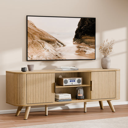 Furologee 55'' TV Stand for 60 Inch TV, Fluted Entertainment Center, Oak