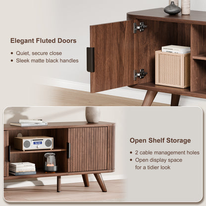 Furologee 55'' TV Stand for 60 Inch TV, Fluted Entertainment Center, Walnut