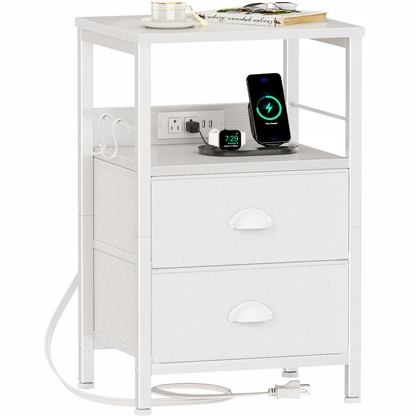 Furologee Night Stand with Charging Station, 2 Fabric Drawers, White
Night Stand with USB & Outlets, Side Table with Storage & Hooks, Industrial End Table for Living Room/Bedroom