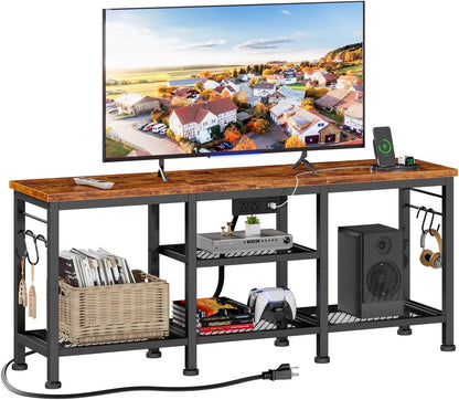 Furologee 55" TV Stand with Power Outlets, Open Storage & Soundbar Shelf – Media Console for Living Room & Bedroom