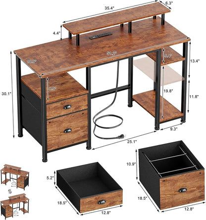 Furologee 51" Computer Desk with Fabric File Cabinet Drawer