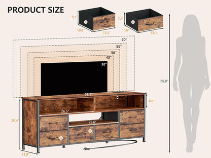 Furologee 55" Dresser TV Stand with LED & Charging Station – Media Console Table with 6 Drawers for Bedroom or Living Room