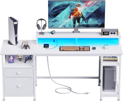 Furologee 61" Computer Desk with Fabric File Cabinet Drawer