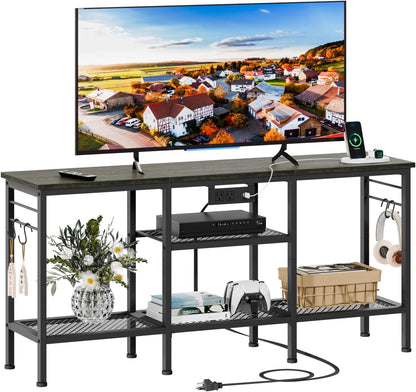 Furologee 55" TV Stand with Power Outlets, Open Storage & Soundbar Shelf – Media Console for Living Room & Bedroom