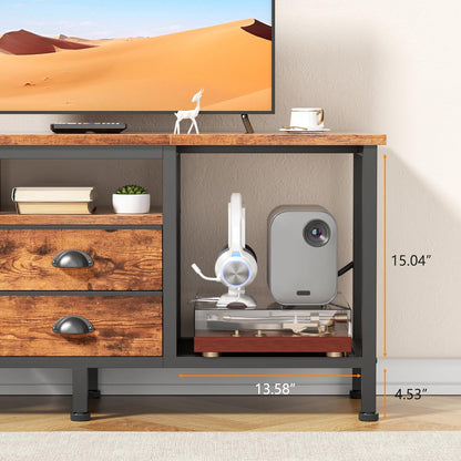 Furologee 42" TV Stand with 2 Fabric Drawers – Small Media Console with Open Storage Shelves for Bedroom & Living Room, Rustic Brown