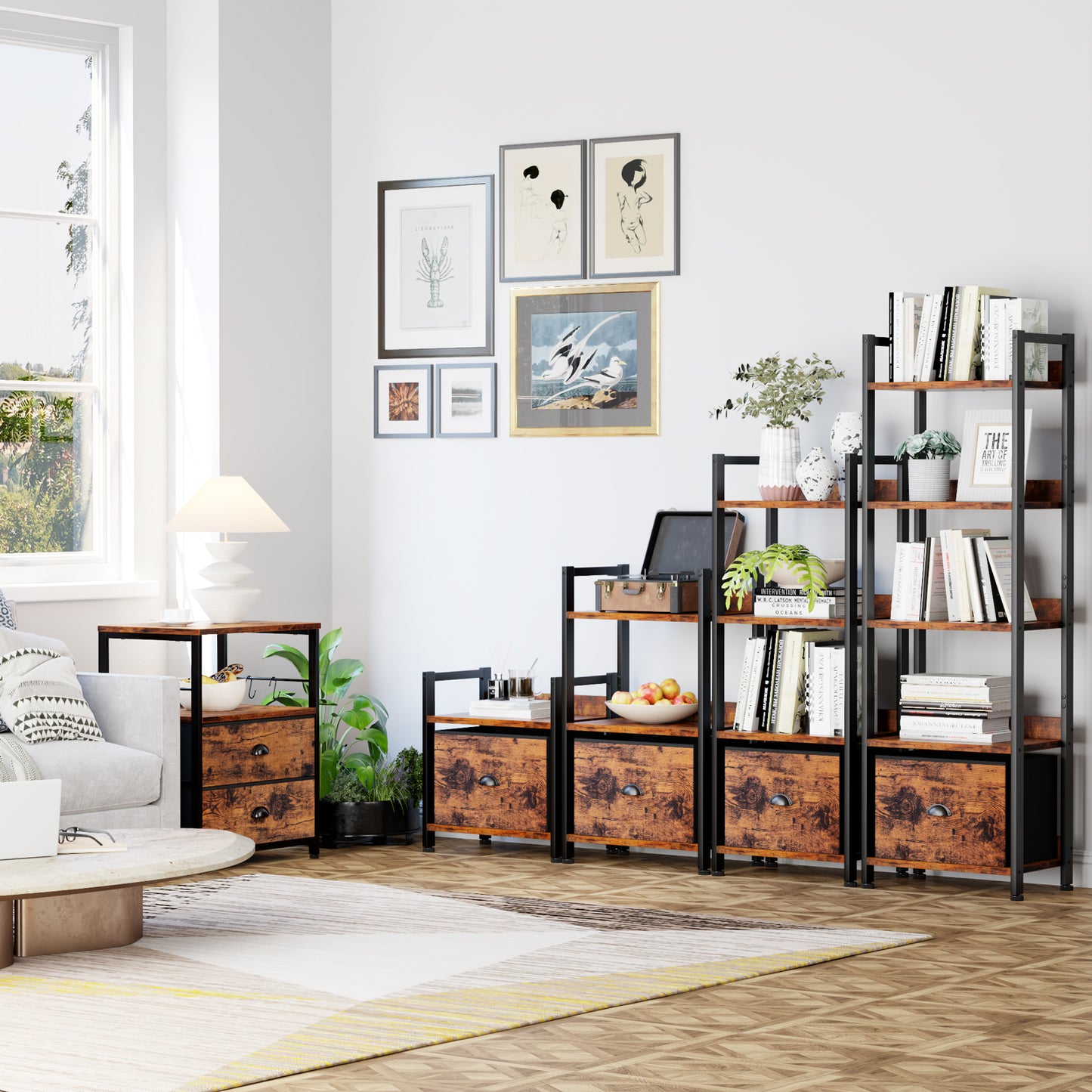 Furologee 3 Tier Bookshelf with Drawer, Small Bookcase with Shelves