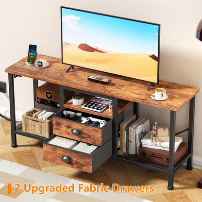 Furologee 42" TV Stand with 2 Fabric Drawers – Small Media Console with Open Storage Shelves for Bedroom & Living Room, Rustic Brown