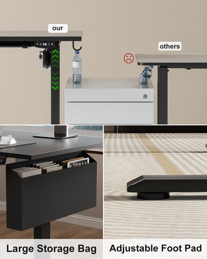 Furologee 63" L Shaped Standing Desk, Reversible Sit Stand up Computer Desk with Drawers Black