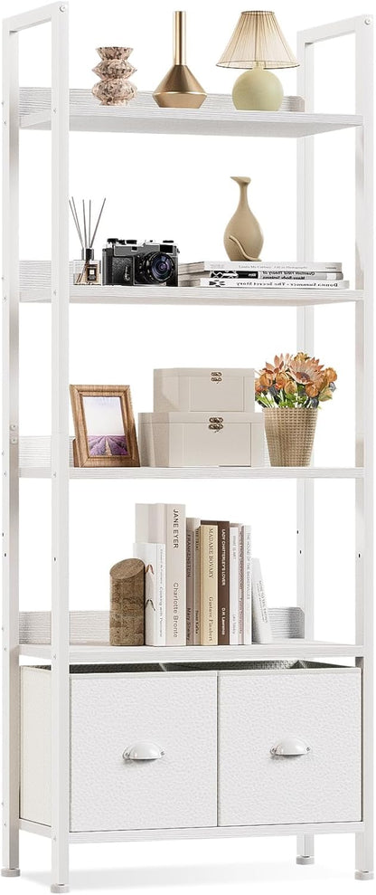 Furologee 5-Tier Bookshelf with Drawers – Tall Industrial Bookcase for Living Room or Office