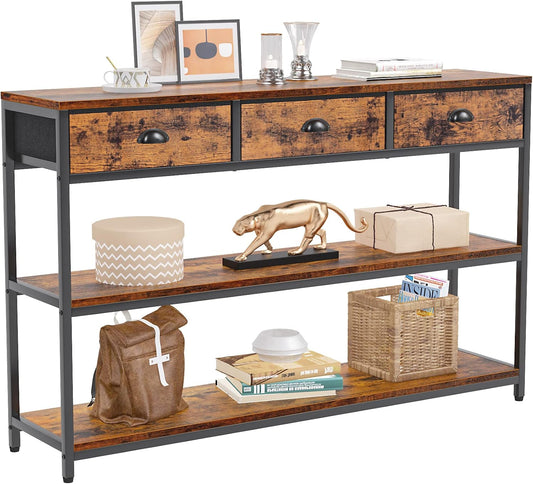 Furologee 47” Entryway Console Table with Drawers & Storage Shelves, Industrial Sofa Table for Hallway or Living Room