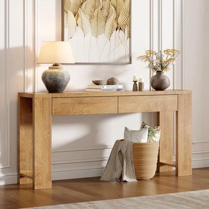 Furologee 60 inch Long Entryway Console Table with Drawers, Farmhouse Sofa Table Behind Couch, Entrance Accent Table for Hallway, Living Room, Foyer, Bedroom, Wooden Thick Tabletop