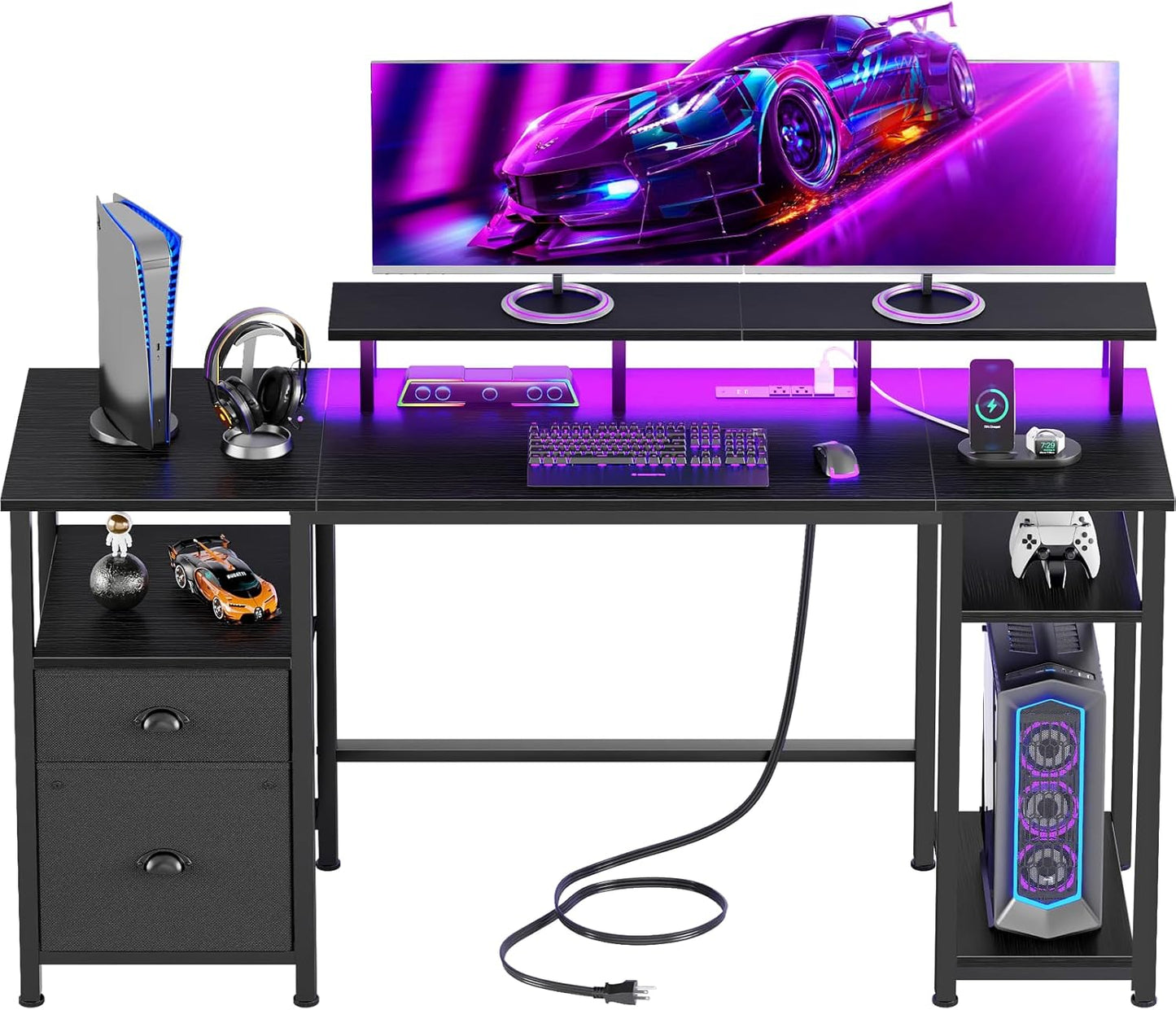 Furologee 51" Computer Desk with Fabric File Cabinet Drawer
