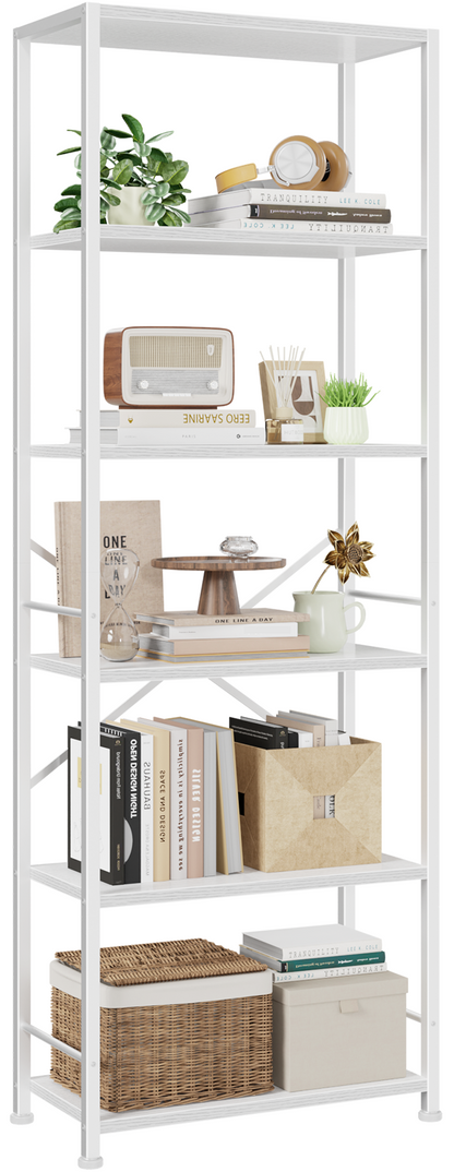 Furologee 6 Tier Book Shelf, Tall Wide Bookshelf, Industrial Open Bookcase, Display Shelves Storage Organizer