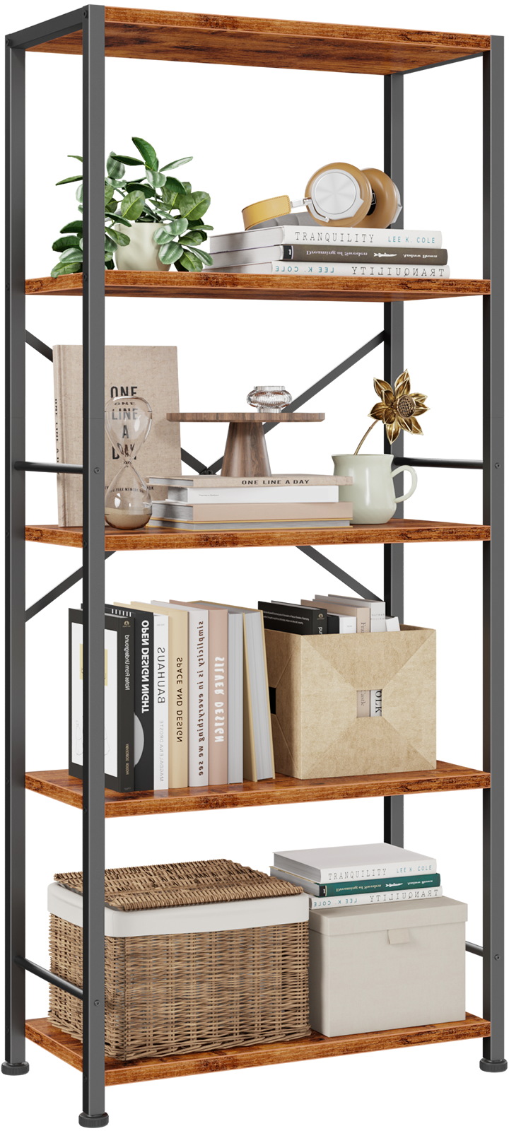 Furologee 5 Tier Book Shelf, Tall Wide Bookshelf, Industrial Open Bookcase, Display Shelves Storage Organizer
