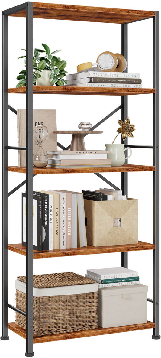 Furologee 5 Tier Book Shelf, Tall Wide Bookshelf, Industrial Open Bookcase, Display Shelves Storage Organizer