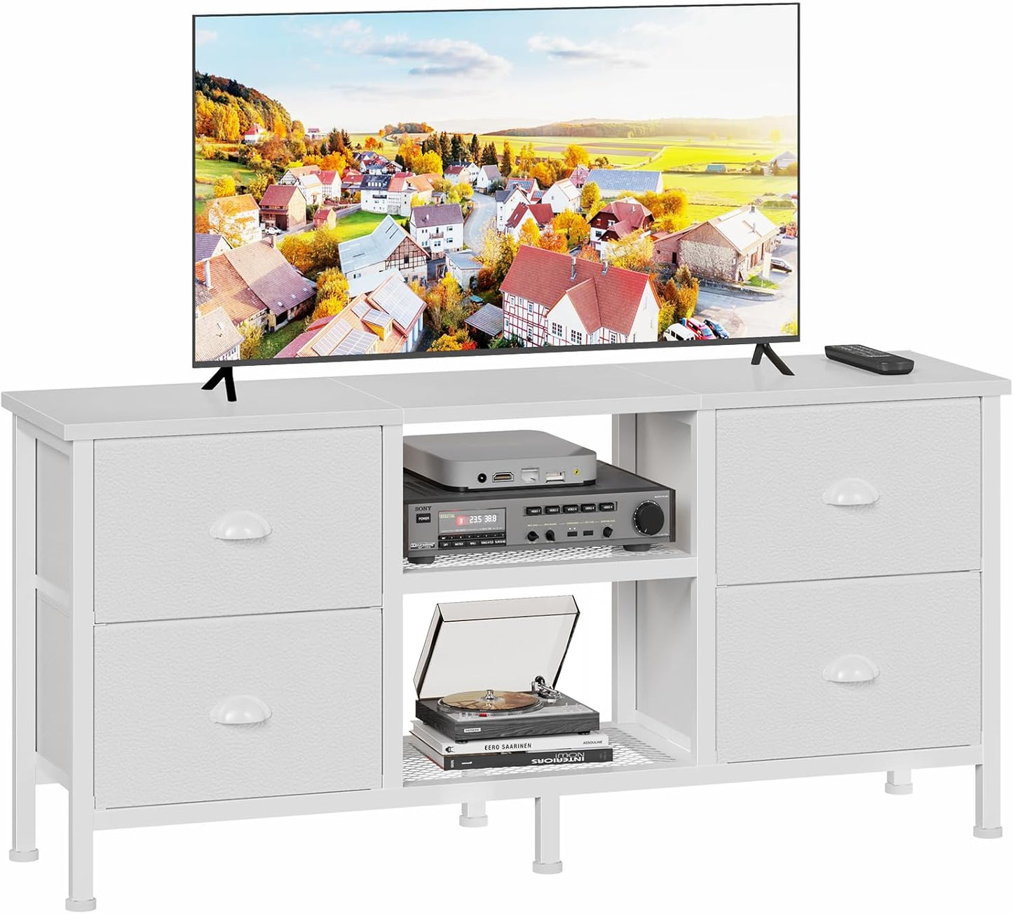Furologee 50" TV Stand with 4 Drawers & Open Shelf – Industrial Media Console for Bedroom & Living Room