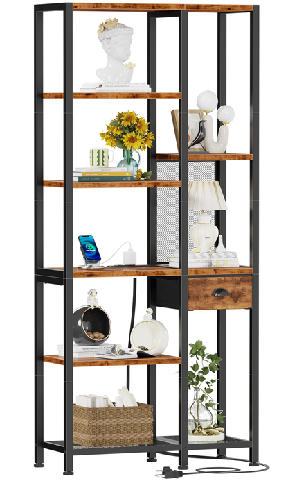 Furologee 6-Tier Bookshelf with Charging Station