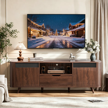 Furologee 55'' TV Stand for 60'' TV, Entertainment Center with Power Outlet

Mid Century Fluted TV Console Table with Drawer, 2 Cabinets and Open Shelves for Living Room, Bedroom, Cord Holes, Walnut